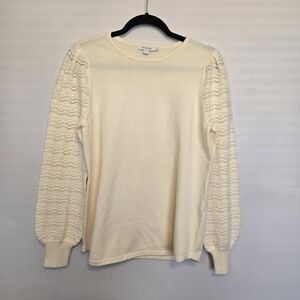 Chicos Cream Sweater with Lace Sleeves